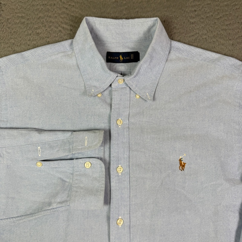 Ralph Lauren Shirt Mens XL Classic Blue Oxford OCBD Flesh Pony Long Sleeve
